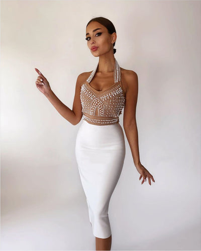 Vestido Ajustado sin Mangas con Detalles de Diamantes - Image 8