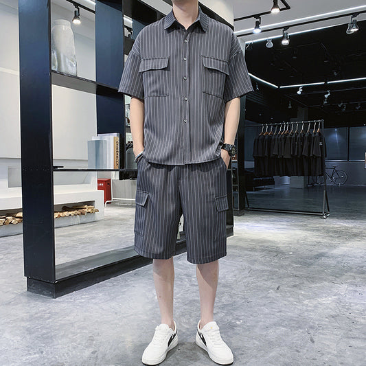 Conjunto de Moda Hombre: Chaqueta, Camisa y Pantalones a Rayas