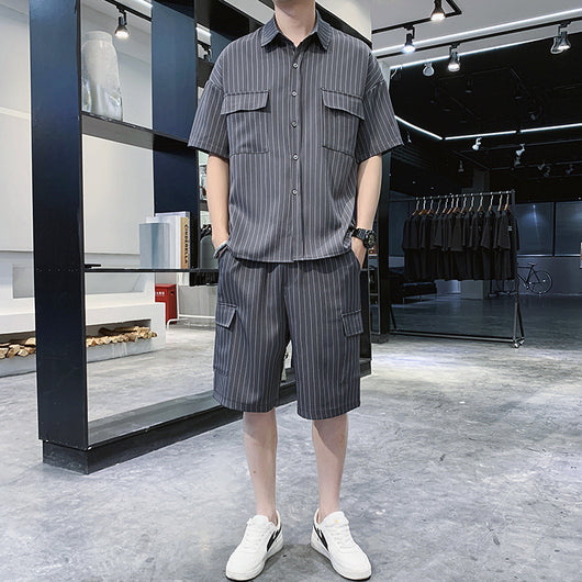 Conjunto de Moda Hombre: Chaqueta, Camisa y Pantalones a Rayas