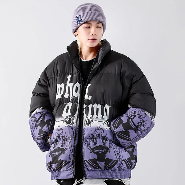 Parka Acolchada Oversized Hip Hop Degradado Harajuku para Hombre
