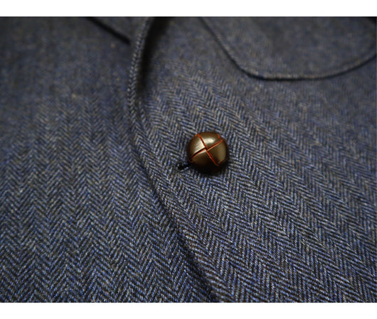 Chaqueta de Trabajo Vintage Americana en Tweed Espiga Lana Pesada con Botones Champiñón - Image 10