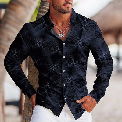 Camisa Estampada de Manga Larga con Solapa para Hombre - Image 8