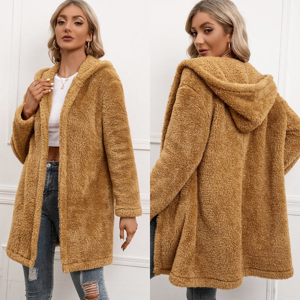Abrigo Gabardina Cardigan Capucha en Lana de Cordero