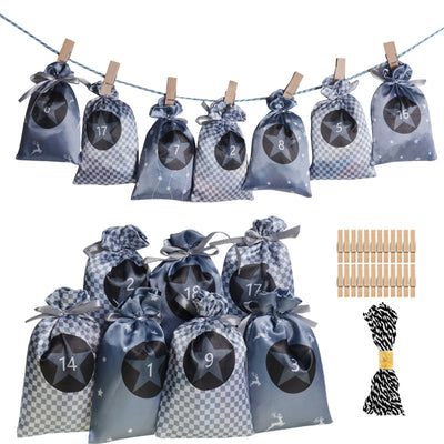 Set de Bolsas de Regalo Calendario Navideño en Satén