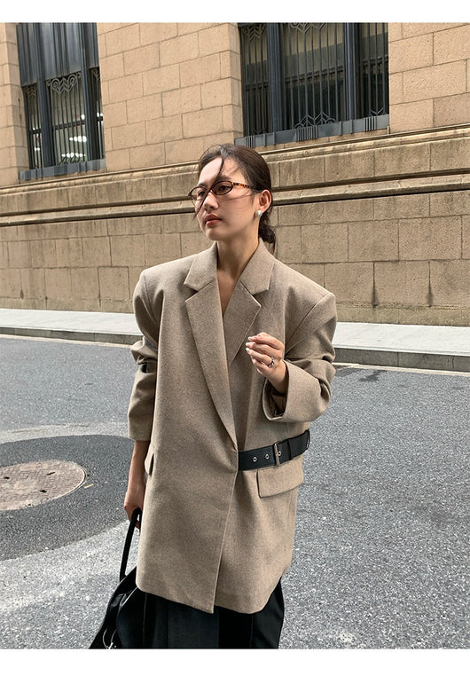 Blazer de Lana Estilo Americano con Hombreras Acolchadas para Mujer - Image 29