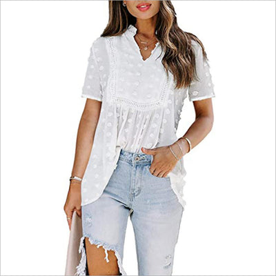 Blusa de Chifón Estampado con Encaje Jacquard - Estilo Verano para Mujer - Image 7