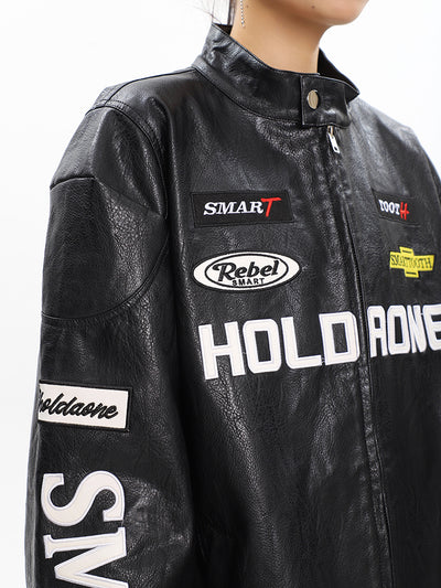 Chaqueta de Motociclismo Holgada con Letras para Mujer - Image 8
