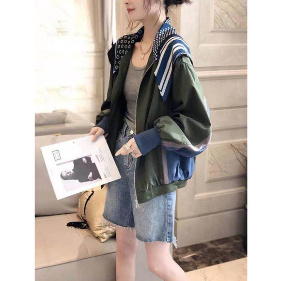 Chaqueta Uniforme de Béisbol Verde Militar Talla Grande para Mujer