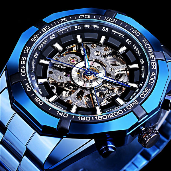 Reloj Automático Mecánico Azul con Diseño Hueco - Image 4