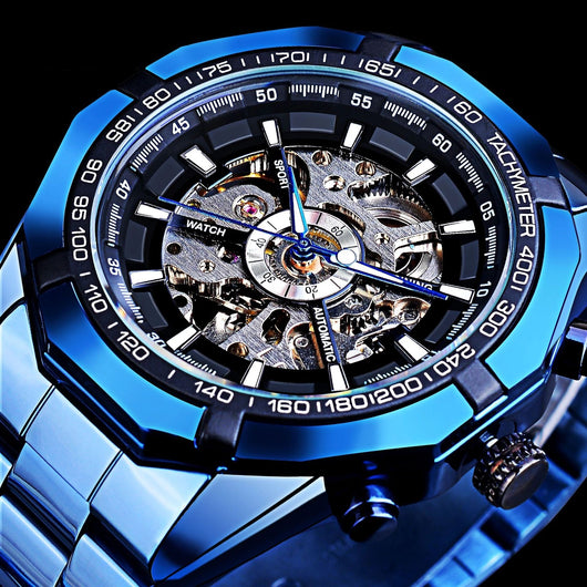Reloj Automático Mecánico Azul con Diseño Hueco - Image 4