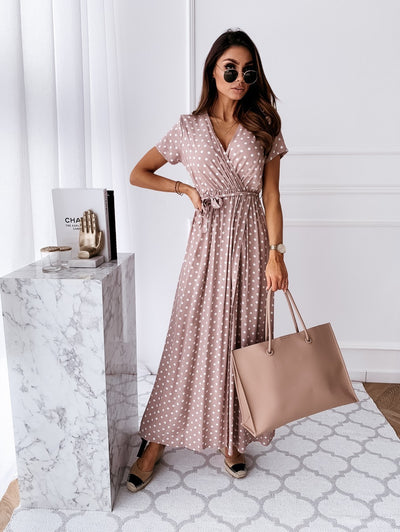 Vestido Bohemio Largo con Escote en V y Estampado de Lunares - Image 16