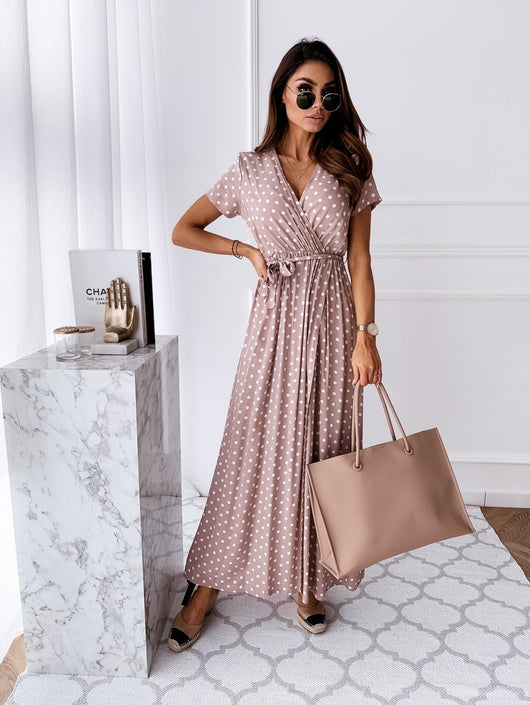 Vestido Bohemio Largo con Escote en V y Estampado de Lunares - Image 16