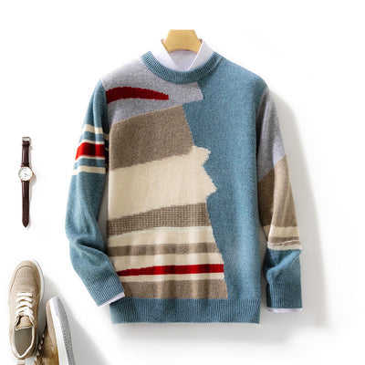 Suéter de Lana para Hombre con Cuello Redondo y Contraste de Colores - Image 3