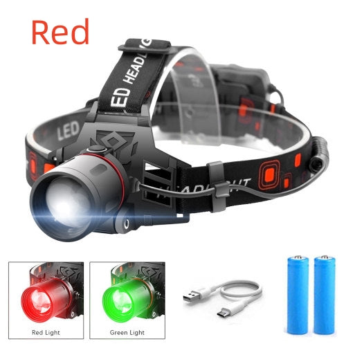 Linterna Frontal LED T6 Multi-Luz: Blanca, Verde y Roja con Zoom - Image 10