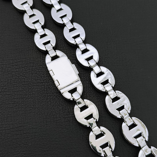 Cadena y Pulsera Hip Hop Nariz de Cerdo Chapado en Oro Real 16mm - Image 2