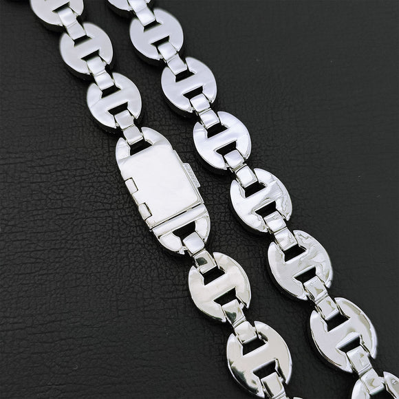 Cadena y Pulsera Hip Hop Nariz de Cerdo Chapado en Oro Real 16mm