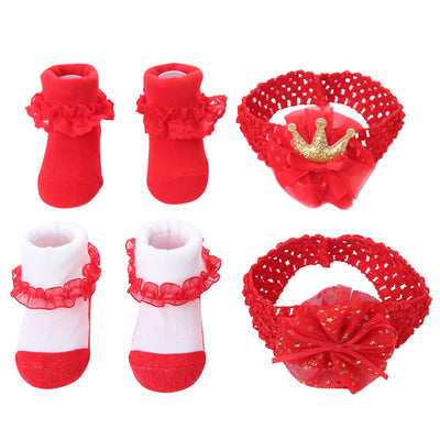 Set de Diadema y Calcetines de Encaje con Moño para Bebé - Image 3