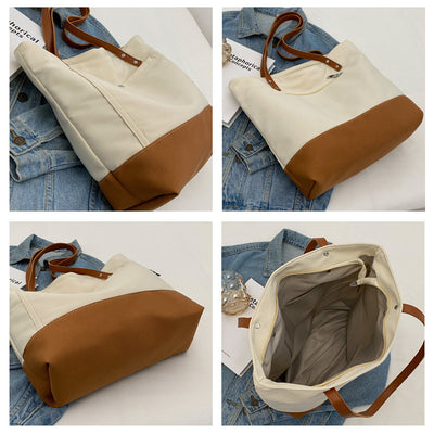 Bolsa de Hombro Estilo Asiático con Contraste de Colores - Gran Capacidad para Compras y Trabajo - Image 11