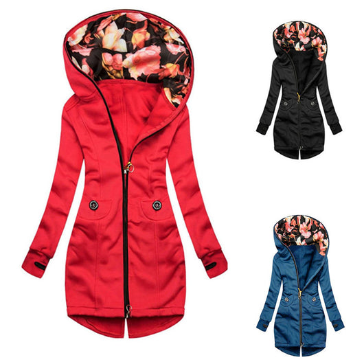 Cardigan Hoodie de Largo Medio con Cierre y Capucha - Colores Sólidos Versátiles - Image 10