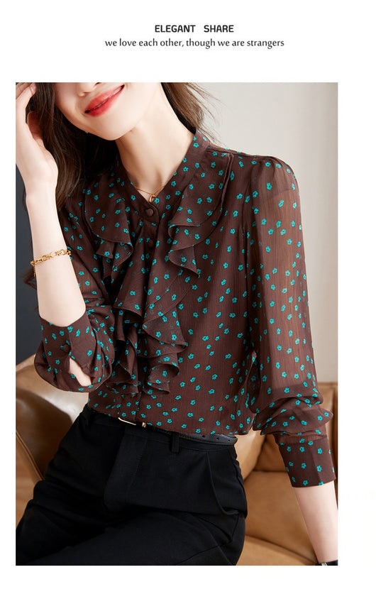 Blusa de Gasa con Cuello de Encaje Floral y Mangas Largas - Image 15