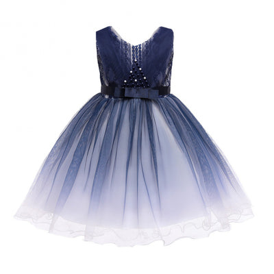 Vestido Azul Elegante para Niñas - Diseño Floral Cuello en V - Image 5