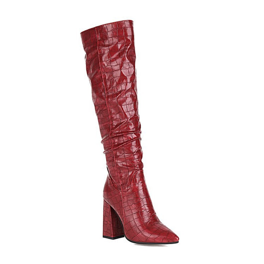 Botas Altas de Tacón Cuadrado con Punta Afilada y Cuero Grabado - Image 2