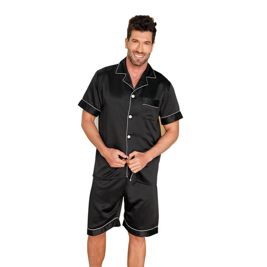 Pijama Hombre Ice Silk Cuello Polo Color Sólido - Image 5