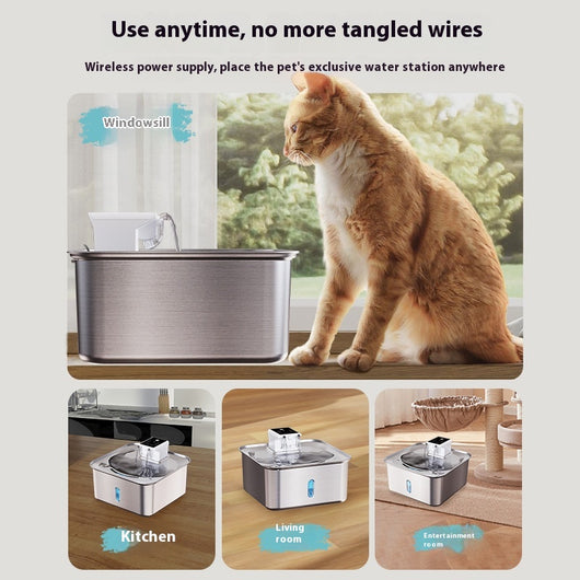 Fuente de Agua para Gatos Inalámbrica Acero Inoxidable Recargable - Image 4
