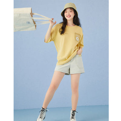 Camiseta Suelta Bicolor de Manga Corta para Mujer - Image 6