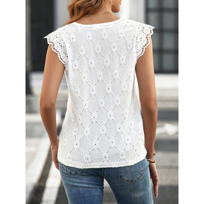Blusa Elegante con Cuello de Encaje y Mangas Cortas - Image 2