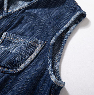 Chaleco Denim Retro Patchwork Color Block Marrón - Image 13