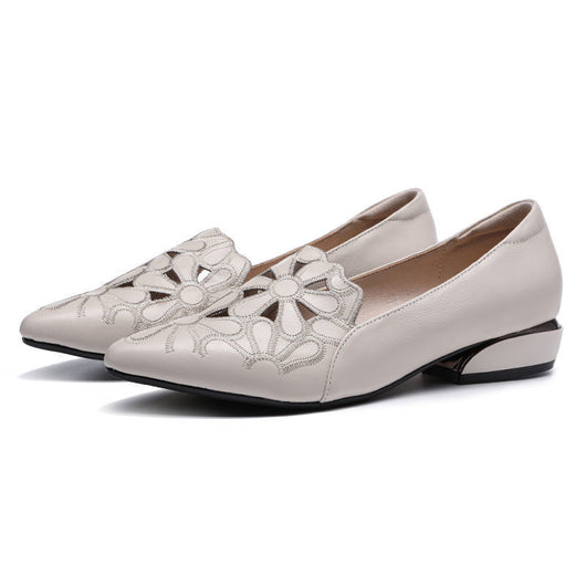 Zapatos de Cuero Suave para Mujer con Bordado Hueco - Image 5