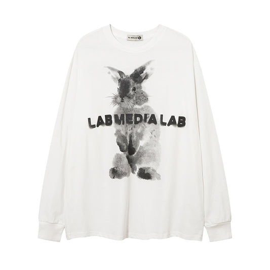 Sudadera Holgada Estampado Conejo Cuello Redondo Manga Larga