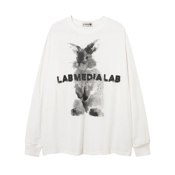 Sudadera Holgada Estampado Conejo Cuello Redondo Manga Larga