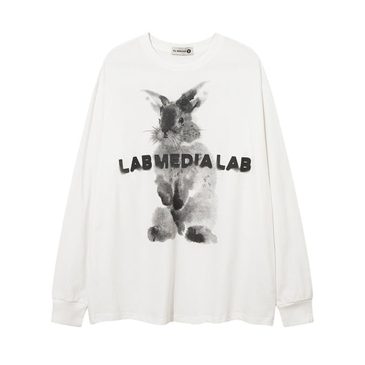 Sudadera Holgada Estampado Conejo Cuello Redondo Manga Larga