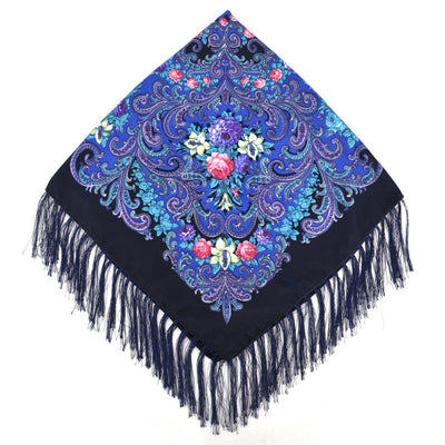 Pañuelo Cuadrado de Algodón y Lino con Flecos Estampado - Image 14