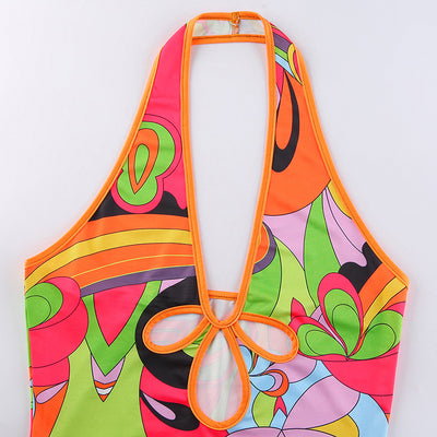Vestido Hueco Escote en V Profundo sin Mangas con Cuello Halter - Image 8