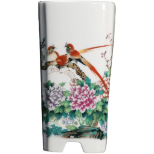 Maceta de Cerámica Orquídea Púrpura con Diseño Artesanal de Flores y Pájaros - Image 5