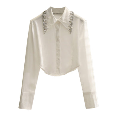 Cardigan Blanco Corto con Strass y Mangas Largas - Image 5