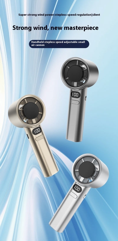 Starry Gray handheld fan with a digital display showing '100' and control buttons, featuring a sleek, modern design. - Image 17