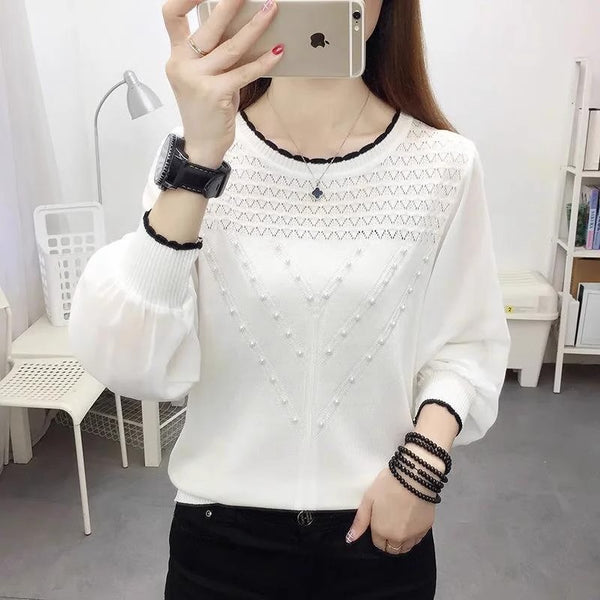 Blusa Térmica de Seda de Hielo Tejida Manga Larga Cuello Redondo