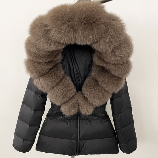 Chaqueta Acolchada Corta Ajustada para Mujer con Forro de Piel