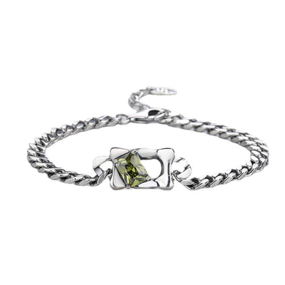 Pulsera de Plata Esterlina S925 con Diamantes Geométricos Vintage - Image 4