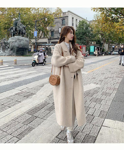 Abrigo de Lana Hepburn Coreano Suelto Midi para Otoño e Invierno - Image 29
