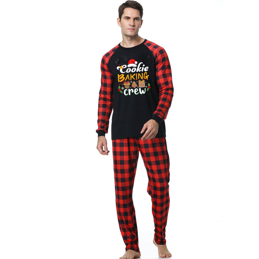 Baby black romper with red plaid sleeves and cuffs, featuring a "Cookie Baking Crew" graphic with Christmas icons. - Image 3
