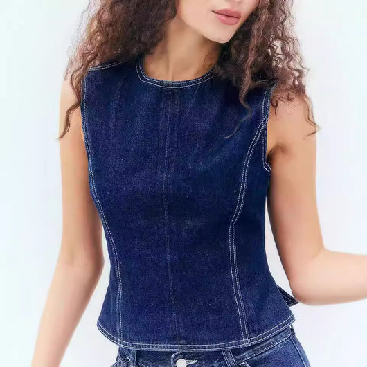 Chaleco Denim Casual sin Mangas Cintura Alta - Image 3