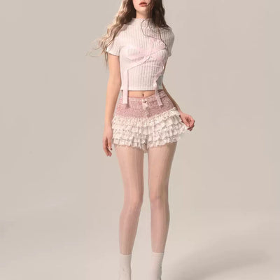 Shorts de Encaje Blanco Francés Flor de Durazno - Image 5