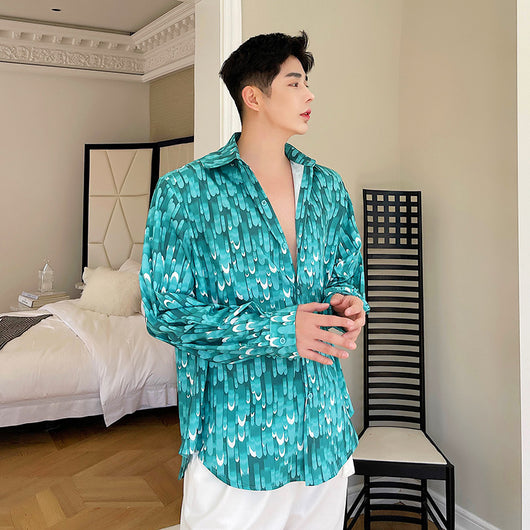 Camisa Floral Holgada con Solapa para Hombre - Image 10