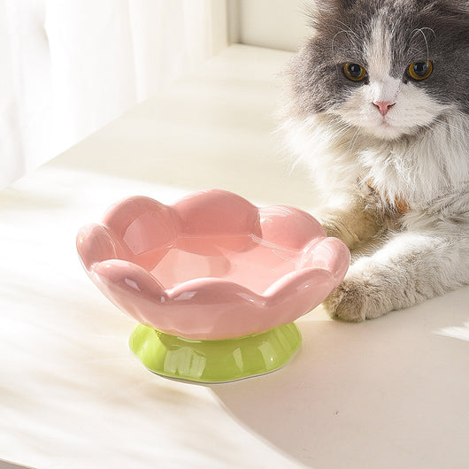 Comedero Elevado para Gatos de Cerámica Rosa - Diseño Inclinado Anti-Vómito y Fatiga de Bigotes