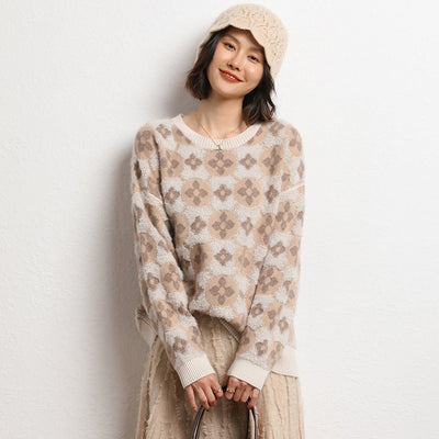 Suéter Crop Tejido Jacquard Doble Capa con Bordado en Lana para Mujer - Image 2